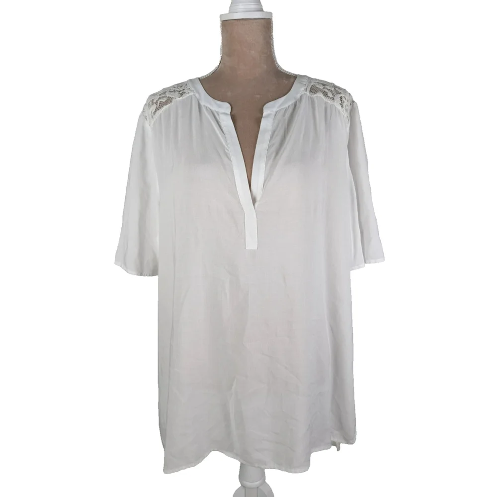 Chico's Lace Crochet High Low Tunic White Sz XL Boho Peasant Beachy - Picture 2 of 11